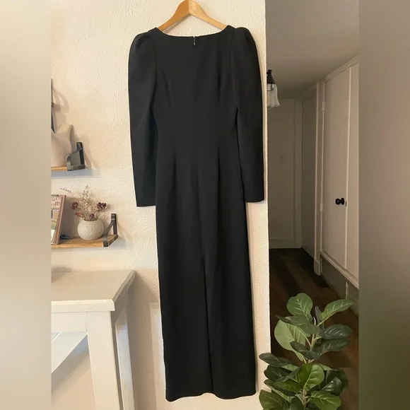 Badgley Mischka Black Puff Long Sleeve Square Neck Maxi Dress - Picture 5 of 9